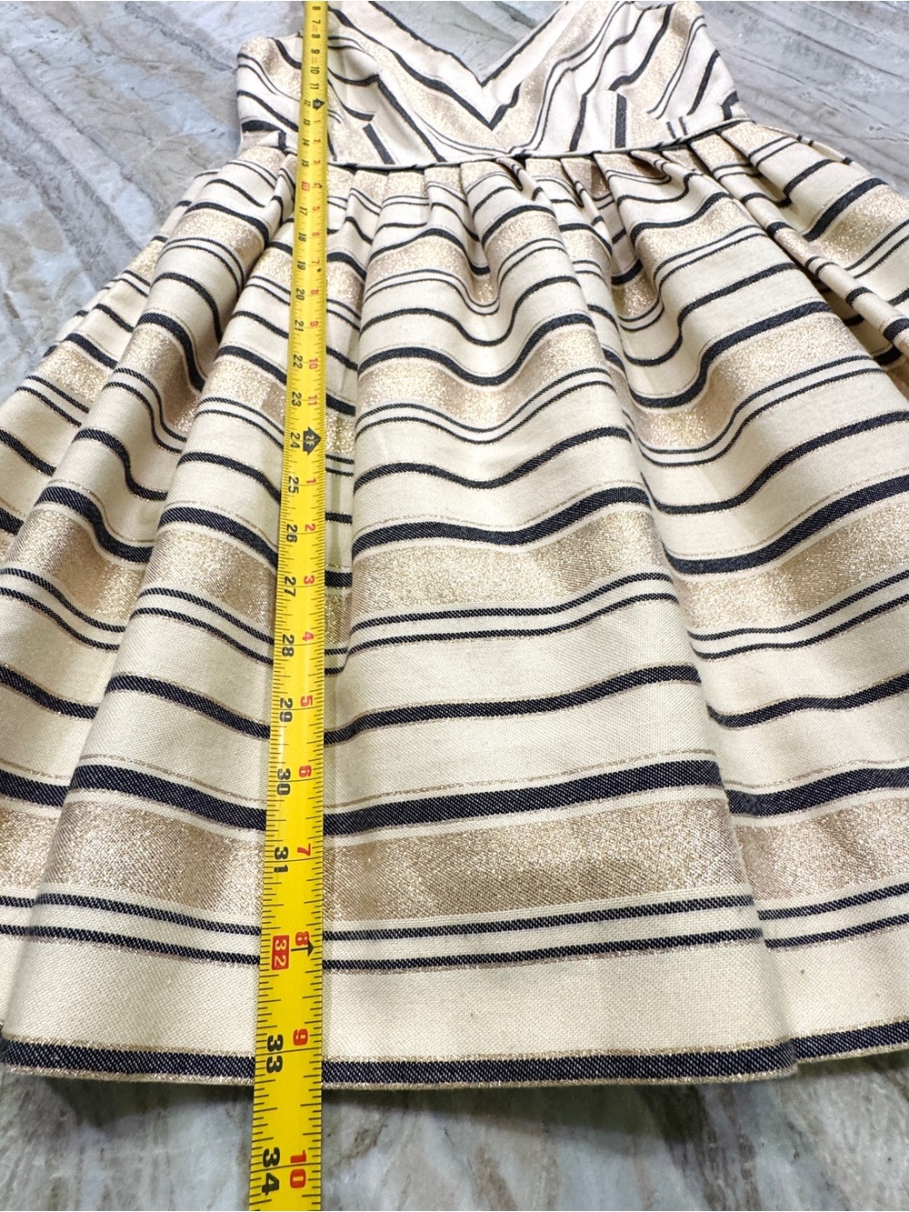 J.Crew Cream, Black, Gold Metallic Stripe Fit & Flare Dress – Size 2 - Picture 10 of 10